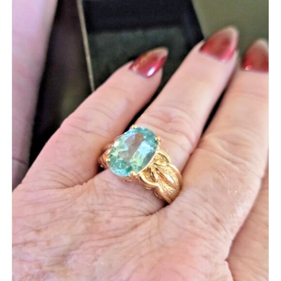 HSN Sterling Silver 18k Gold Technibond Ring Large Oval Aquamarine Size 8.5 - Picture 4 of 11